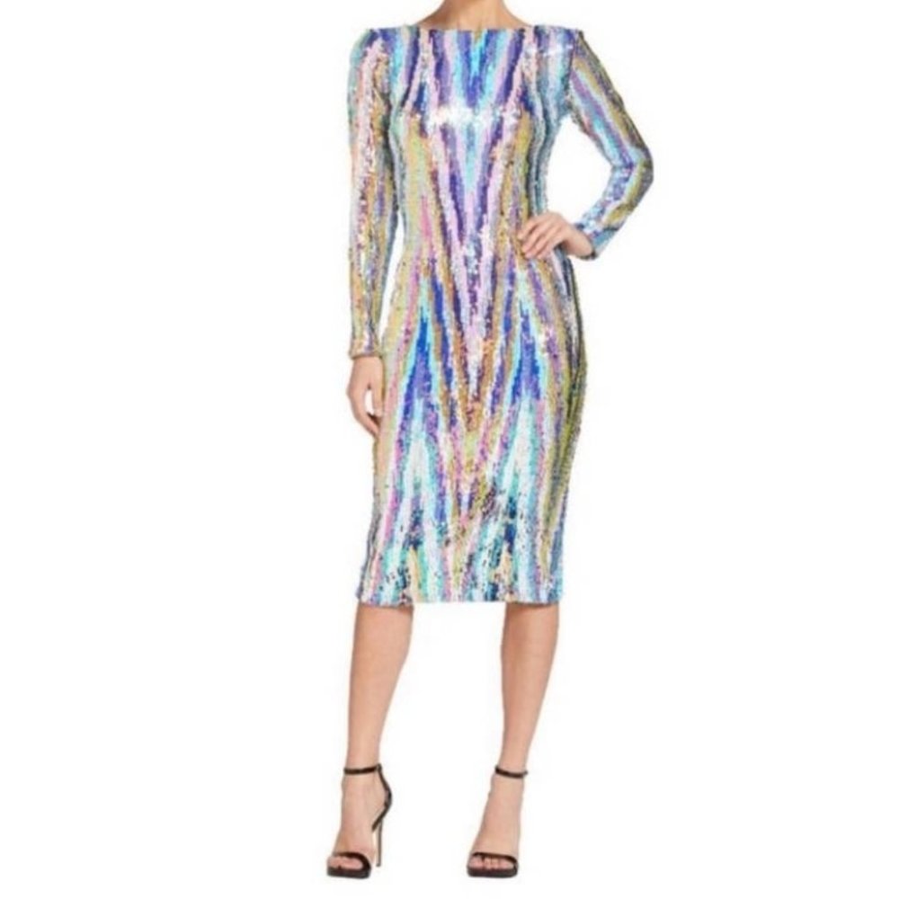 SEQUIN STRIPE COCKTAIL DRESS by DRESS the POPULATION (Never Worn)